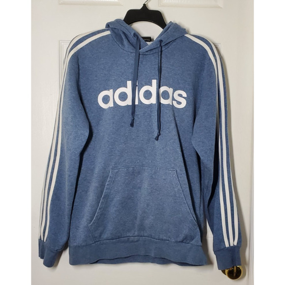 adidas Other - Adidas Men’s M Blue Hoodie Pullover 3‑Stripes Logo Sweatshirt Kangaroo Pocket